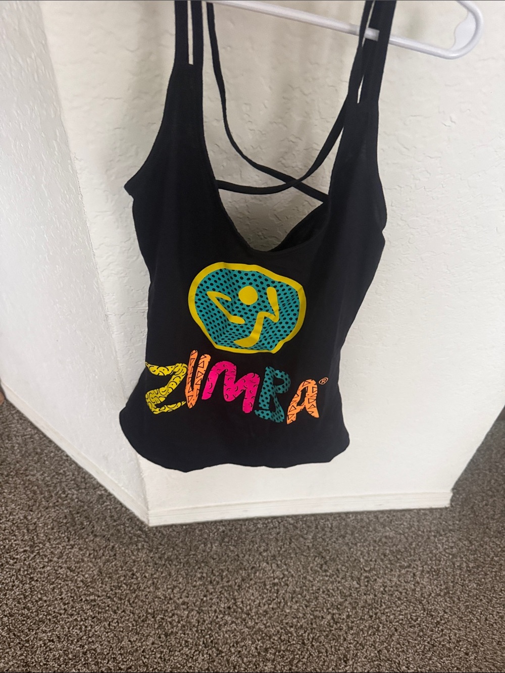 Zumba Women's Black Strappy Tank Top with Colorful Logo